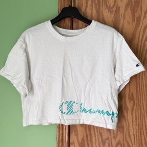 Champion Women's White and Teal Crop Top